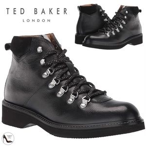 Ted Baker Ramels Black Leather Hiker Biker Boots  lace-up Ankle Leather Bootie 7